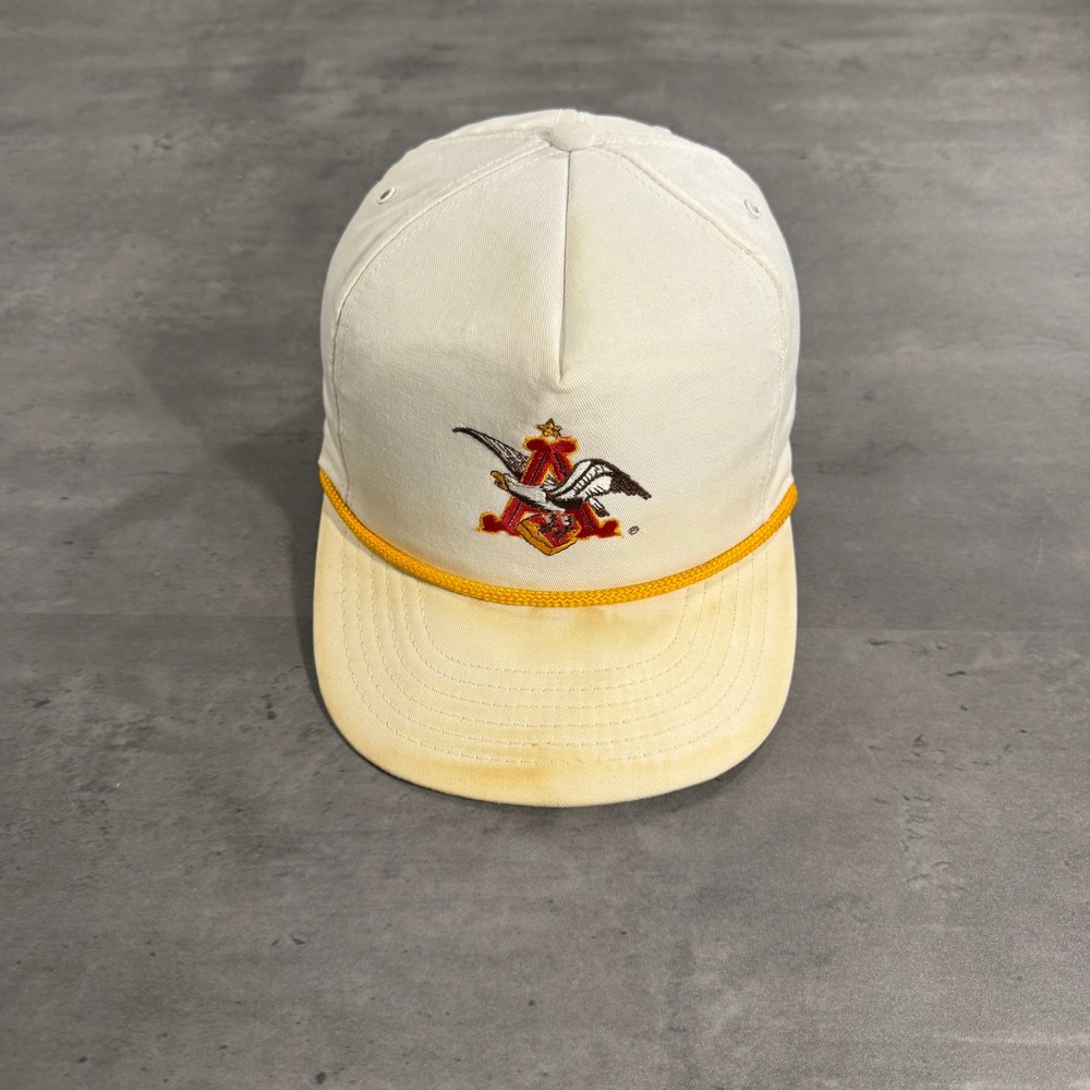 Vintage Anheuser Busch Rope Trucker Hat Mens Eagle Logo Made in USA Strapback